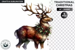 Watercolor Christmas Reindeer Clipart PNG Product Image 1