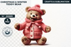 Pink Christmas teddy Bear Clipart PNG for sublimation Product Image 1