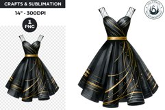 Watercolor Black &amp; Gold party dress New Year Clipart Product Image 1