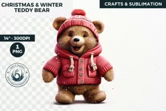 Pink Christmas teddy Bear Clipart PNG for sublimation Product Image 1