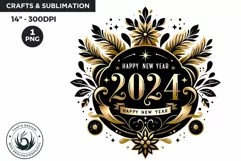 Watercolor Black & Gold happy New Year PNG Product Image 1