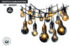 Watercolor Black &amp; Gold twinkling lights New Year Clipart Product Image 1