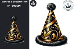 Watercolor Black &amp; Gold Party Hat New Year Clipart Product Image 1