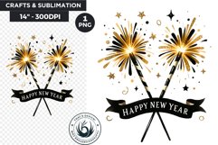 Watercolor Black &amp; Gold Sparkles New Year Clipart Product Image 1