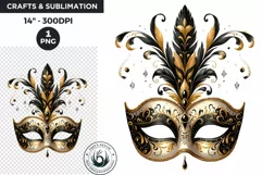 Watercolor Black & Gold New Year Mask PNG celebration Product Image 1