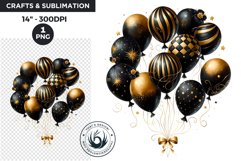 Watercolor Black &amp; Gold balloons happy New Year Clipa Product Image 1