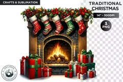 Watercolor cosy chimney Christmas Clipart PNG Product Image 1