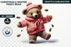 Pink Christmas teddy Bear Clipart PNG for sublimation Product Image 1