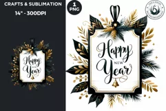 Watercolor Black & Gold happy New Year PNG Product Image 1