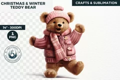 Pink Christmas teddy Bear Clipart PNG for sublimation Product Image 1