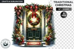 Watercolor Christmas cozy door Clipart PNG Product Image 1