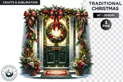 Watercolor Christmas cozy door Clipart PNG Product Image 1