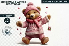 Pink Christmas teddy Bear Clipart PNG for sublimation Product Image 1