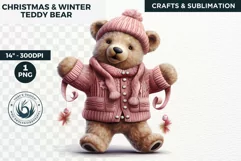 Pink Christmas teddy Bear Clipart PNG for sublimation Product Image 1