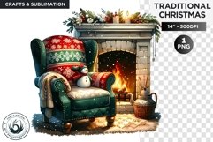 Watercolor cosy chimney Christmas Clipart PNG Product Image 1