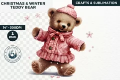 Pink Christmas teddy Bear Clipart PNG for sublimation Product Image 1