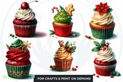 Traditional Christmas Cupcakes Clipart PNG Bundle Product Image 8
