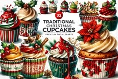 Traditional Christmas Cupcakes Clipart PNG Bundle Product Image 1