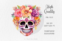 Sugar Skull PNG clipart, Watercolor Floral Skull sublimation Product Image 3