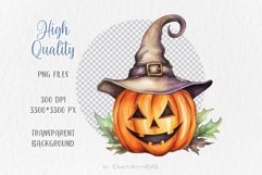 Happy Halloween Pumpkin Clip Art, Watercolor Pumpkin in Hat Product Image 3