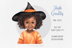 Black Girl Halloween Clip Art, Cute Watercolor Witch in Hat Product Image 3