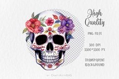 Floral Skull PNG clipart, Watercolor Sugar Skull sublimation Product Image 3