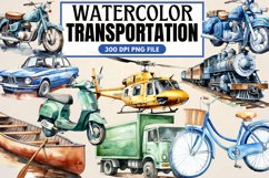 Watercolor Transportation Clipart Bundle - 11 Designs Product Image 1
