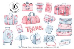 Watercolor travel clipart- 16 png files Product Image 1