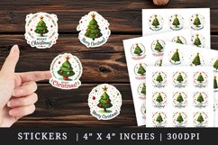 Watercolor tree decorated red ornaments gold star Merry Christmas quote New Year winter print sticker sheet stickers printable sublimation design png