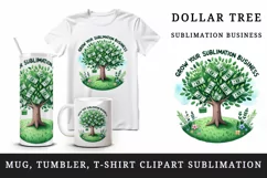 Watercolor tree dollar bills money Grow Your Sublimation Business quote 20 oz tumbler skinny mug wrap clipart t-shirt sublimation printable design