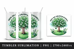 Watercolor tree dollar bills money Grow Your Sublimation Business quote 20 oz tumbler skinny mug wrap clipart t-shirt sublimation printable design