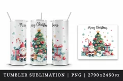 Watercolor tree gift gnome Santa Claus hat snowman Merry Christmas quote print 20 oz tumbler skinny mug wrap clipart t-shirt sublimation printable design