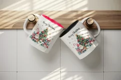 Watercolor tree gift gnome Santa Claus hat snowman Merry Christmas quote print 20 oz tumbler skinny mug wrap clipart t-shirt sublimation printable design