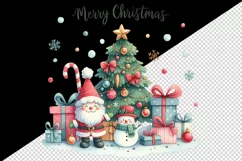 Watercolor tree gift gnome Santa Claus hat snowman Merry Christmas quote print 20 oz tumbler skinny mug wrap clipart t-shirt sublimation printable design