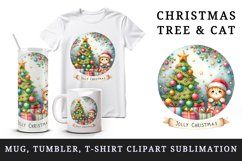 Watercolor tree star gifts cute cat Santa hat Jolly Christmas quote print 20 oz tumbler skinny mug wrap clipart t-shirt sublimation printable design