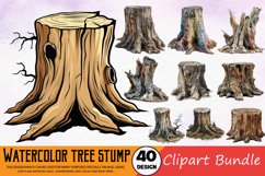 Watercolor Tree Stump Clipart Bundle Product Image 1