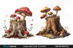 Watercolor Tree Stump With Mushrooms Exquisite Clipart Product Image 1