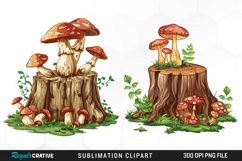 Watercolor Tree Stump With Mushrooms Clipart Product Image 1