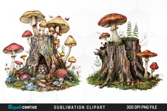 Watercolor Tree Stump With Mushrooms Exquisite Clipart Product Image 1
