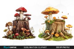 Watercolor Tree Stump With Mushrooms Clipart Product Image 1