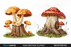 Watercolor Tree Stump With Mushrooms Clipart Product Image 1