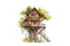 Watercolor Treehouse Clipart Bundle,digital download,digital planner,instant download,watercolor clipart,commercial use,clipart bundle,watercolor fountain,printable art,forest clipart,tree clip art png,pine tree clipart,woodland clipart