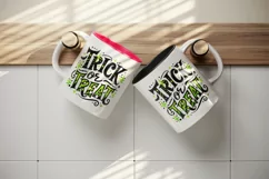 Watercolor Trick or Treat text black neon green quote lettering Halloween print tumbler skinny mug wrap clipart t-shirt sublimation printable design