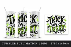 Watercolor Trick or Treat text black neon green quote lettering Halloween print tumbler skinny mug wrap clipart t-shirt sublimation printable design