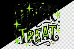 Watercolor Trick or Treat text black neon green quote lettering Halloween print tumbler skinny mug wrap clipart t-shirt sublimation printable design