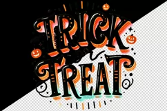 Watercolor Trick or Treat text black neon orange quote lettering Halloween print tumbler skinny mug wrap clipart t-shirt sublimation printable design