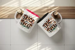 Watercolor Trick or Treat text black neon orange quote lettering Halloween print tumbler skinny mug wrap clipart t-shirt sublimation printable design