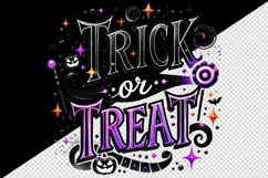 Watercolor Trick or Treat text black neon purple quote lettering Halloween print tumbler skinny mug wrap clipart t-shirt sublimation printable design
