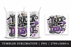 Watercolor Trick or Treat text black neon purple quote lettering Halloween print tumbler skinny mug wrap clipart t-shirt sublimation printable design