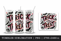 Watercolor Trick or Treat text black neon red quote lettering Halloween print tumbler skinny mug wrap clipart t-shirt sublimation printable design